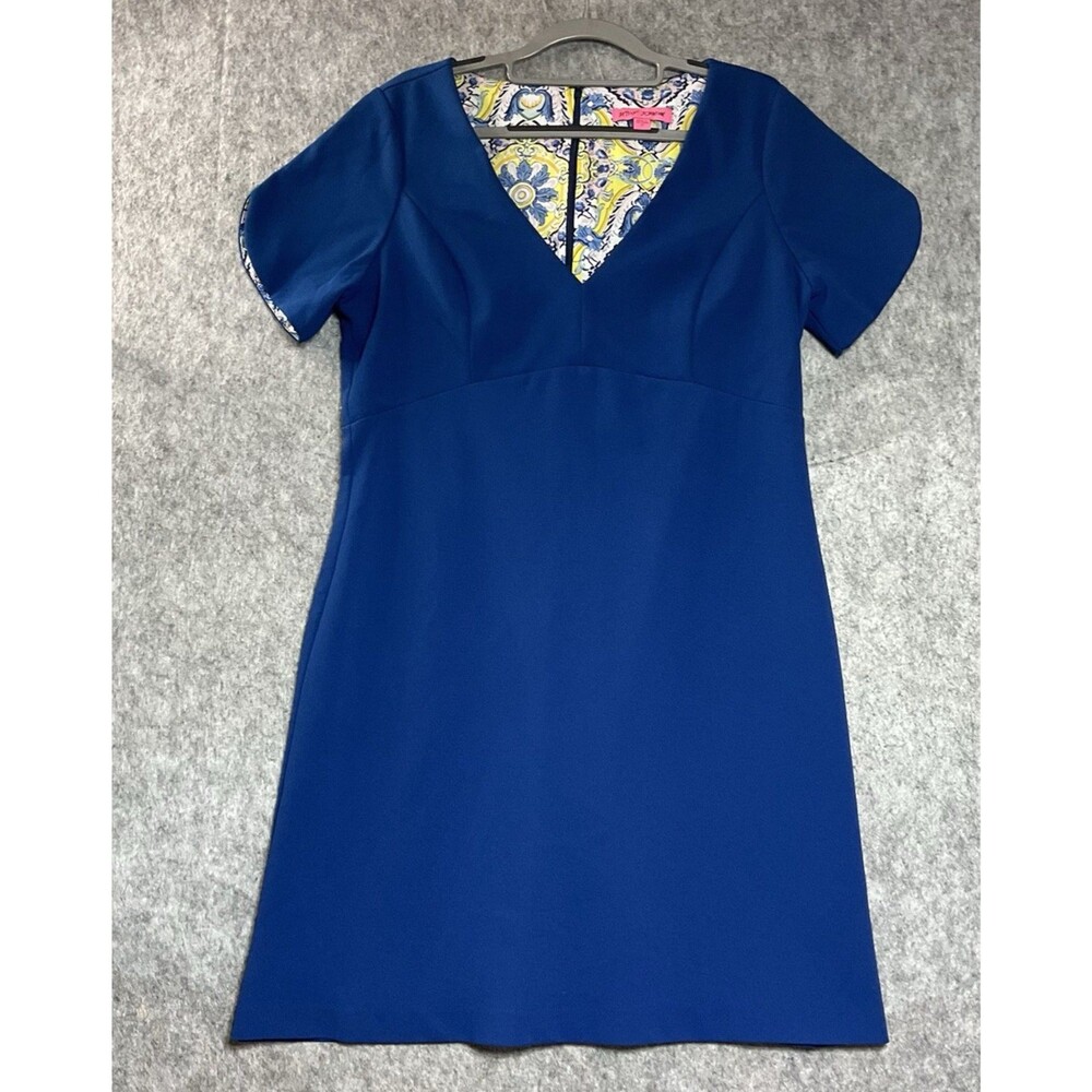 Betsey Johnson Dress Womens 12 Blue Short Sleeve Below Knee Stretch Capsule